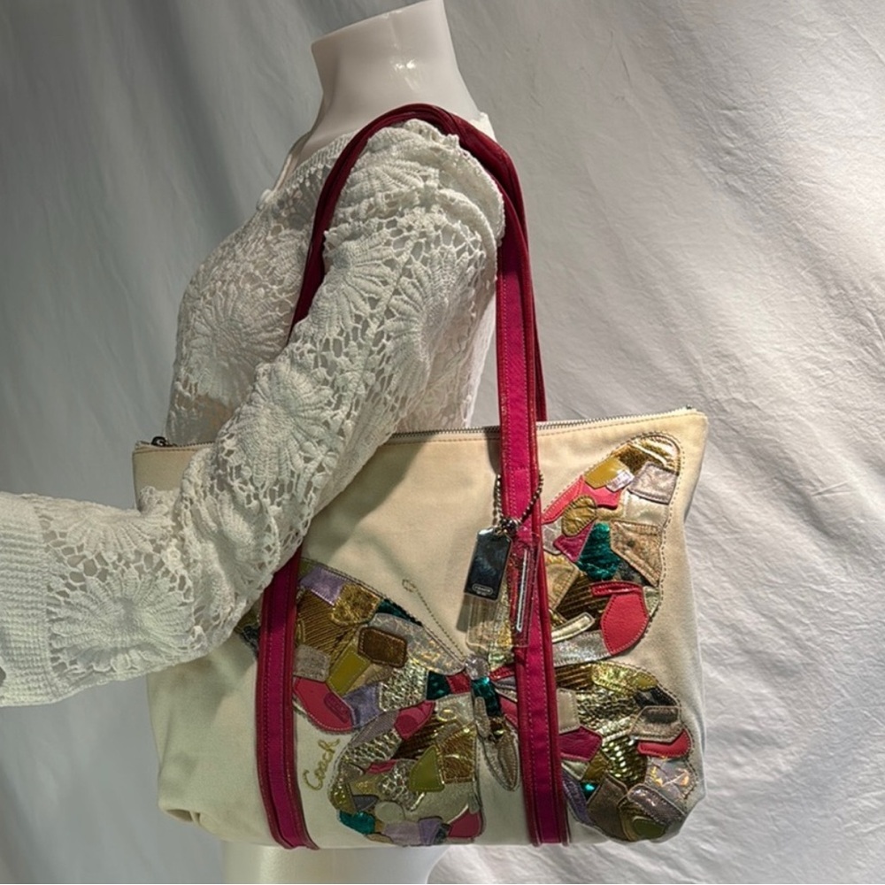 Vintage Coach Multicolor Butterfly Tote Bag
